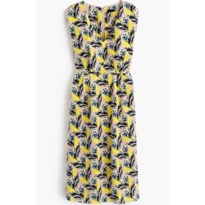 J Crew NWOT 100% Silk Black Yellow Feather Floral Meadow Cocktail Dress Sz 00